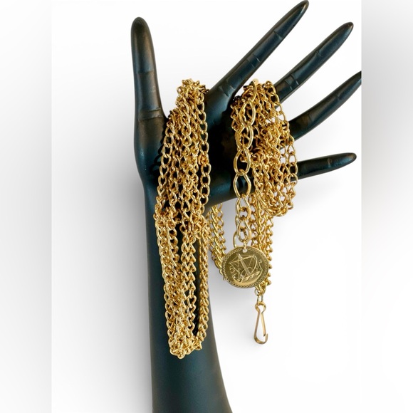 Vintage Chain Belt with coin, Triple Twisted-knotted Bohemian Hippie Gold tone - Picture 10 of 10